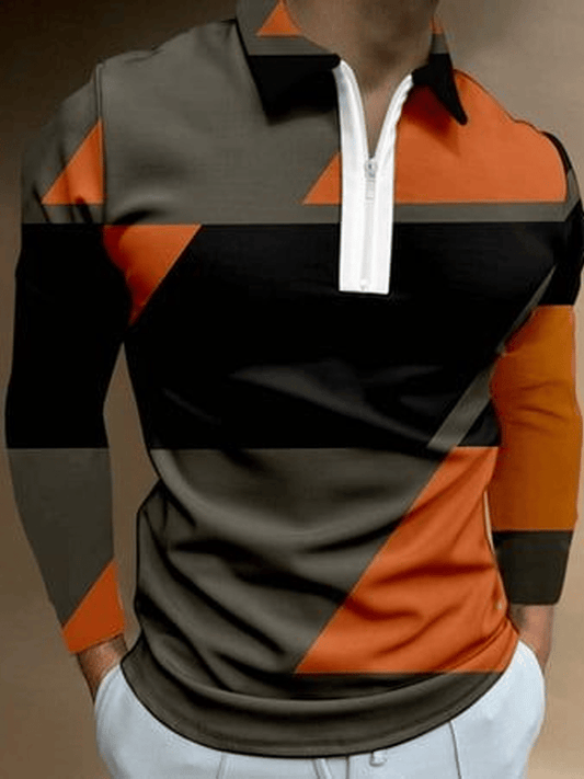 Men's Business Casual Striped Zip-Up Shirt