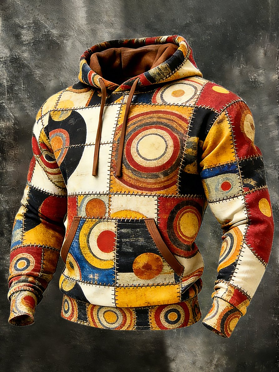 Men's Casual Geometric Patchwork Art Hoodie