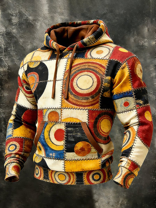 Men's Casual Geometric Patchwork Art Hoodie