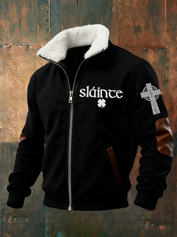 Men's St. Patrick's Day Printed Fleece-Lined Zip-Up Hoodie Jacket