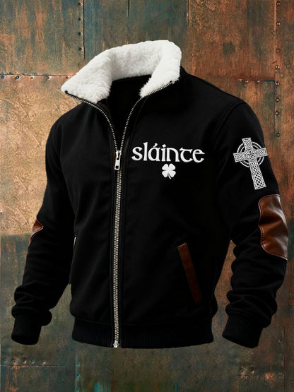 Men's St. Patrick's Day Printed Fleece-Lined Zip-Up Hoodie Jacket