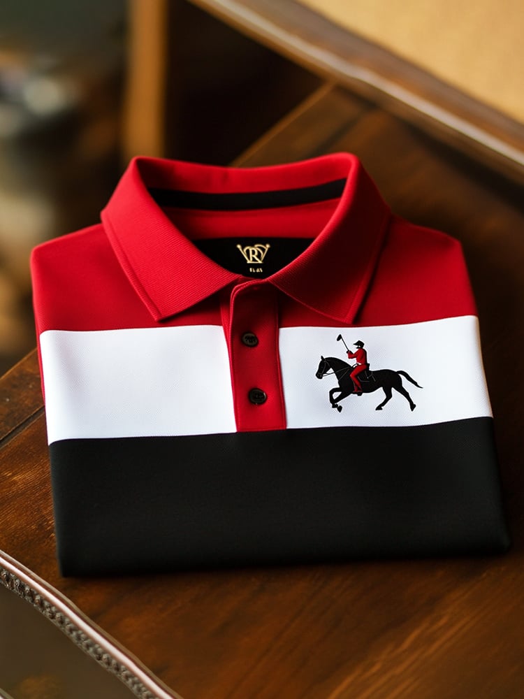 Men's Classic Business Logo Button Short Sleeve Polo Shirt