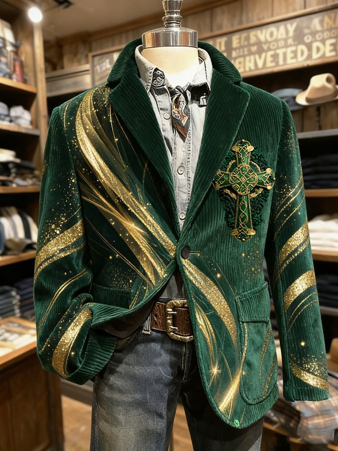 Men's Retro St. Patrick's Day Print Casual Blazer