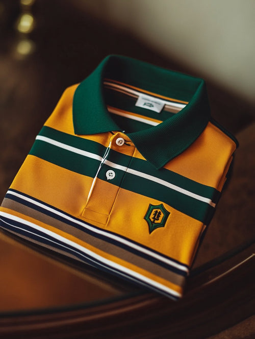 Men's Retro Business Stripe Print Long Sleeve Polo Shirt