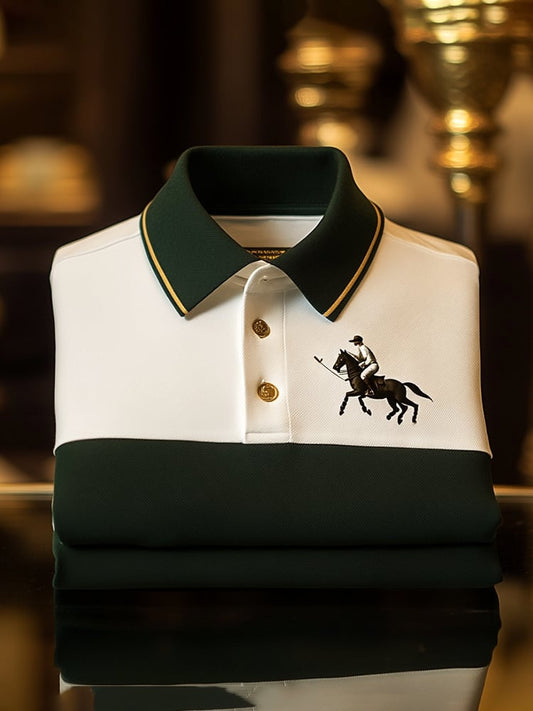 Men's Classic Business Check Logo Button Short Sleeve Polo Shirt