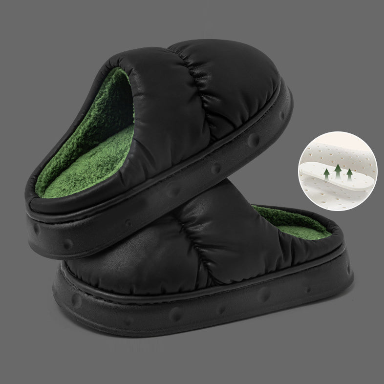Indoor Home Warm, Non-Slip, Fleece-Lined, Thickened, Soft-Bottomed, Waterproof Cotton Slippers