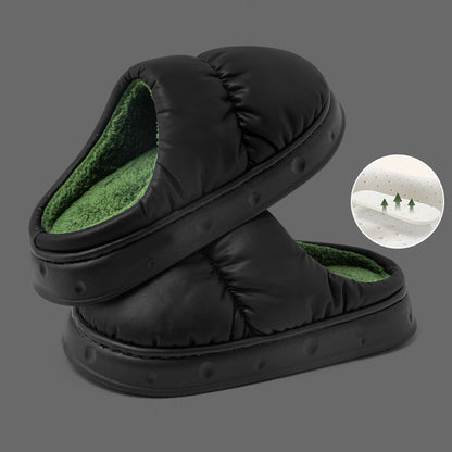 Indoor Home Warm, Non-Slip, Fleece-Lined, Thickened, Soft-Bottomed, Waterproof Cotton Slippers