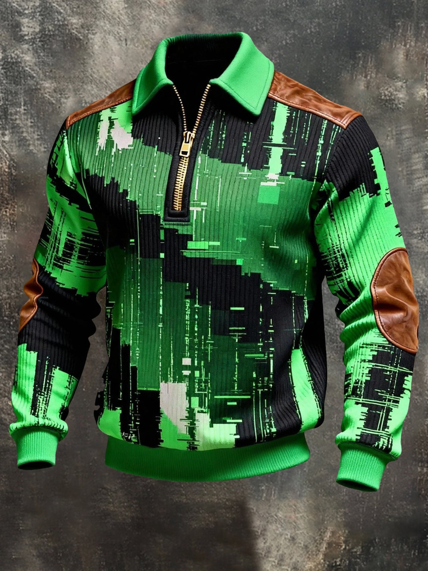 Men's Vintage Color-Block Printed Zip-Up Hoodie