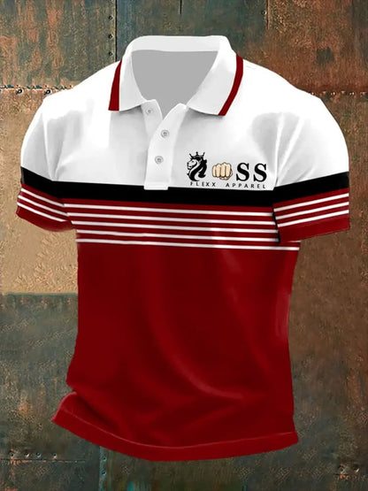 Men's Retro Letter Print Casual Polo Shirt