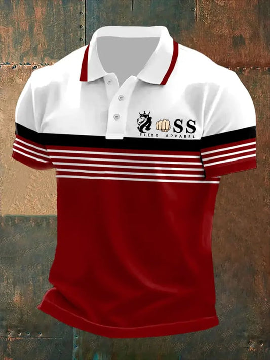 Men's Retro Letter Print Casual Polo Shirt