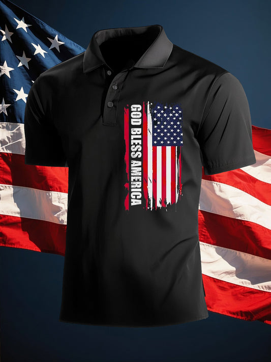 Men's Independence Day God Bless America print polo shirt