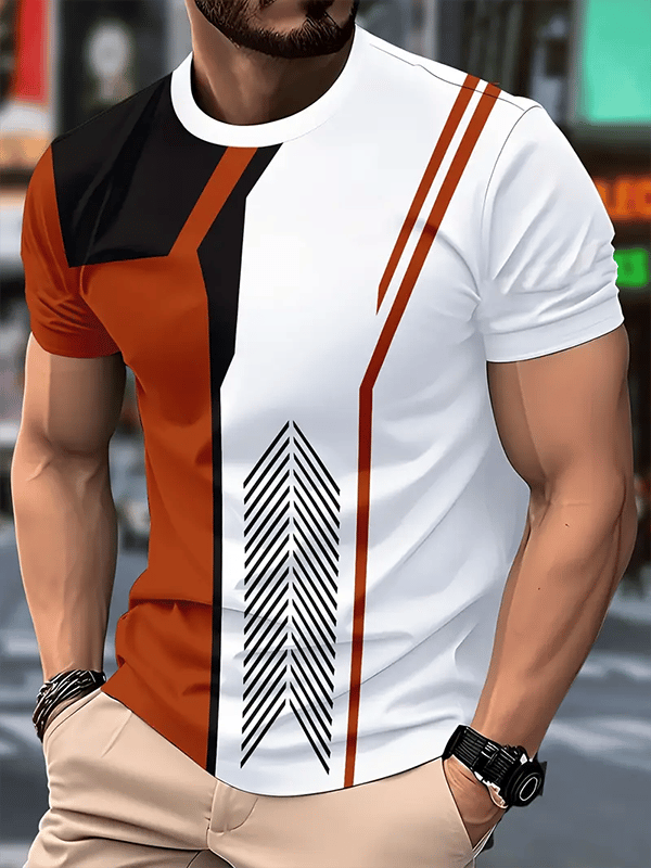 Men's Business Stripe Logo Print Short Sleeve T-Shirt