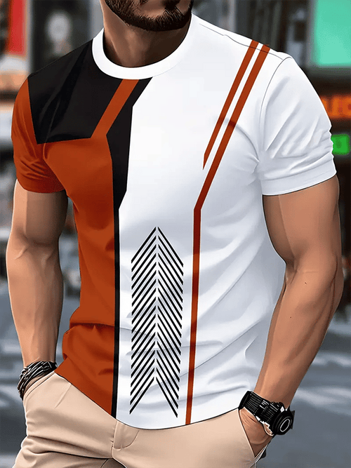 Men's Business Stripe Logo Print Short Sleeve T-Shirt