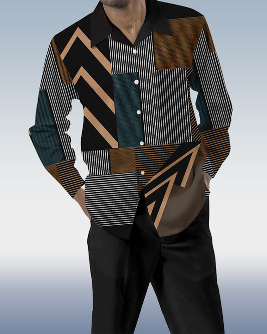 Suitmens Men's Color Block Print Long Sleeve Walking Suit 197