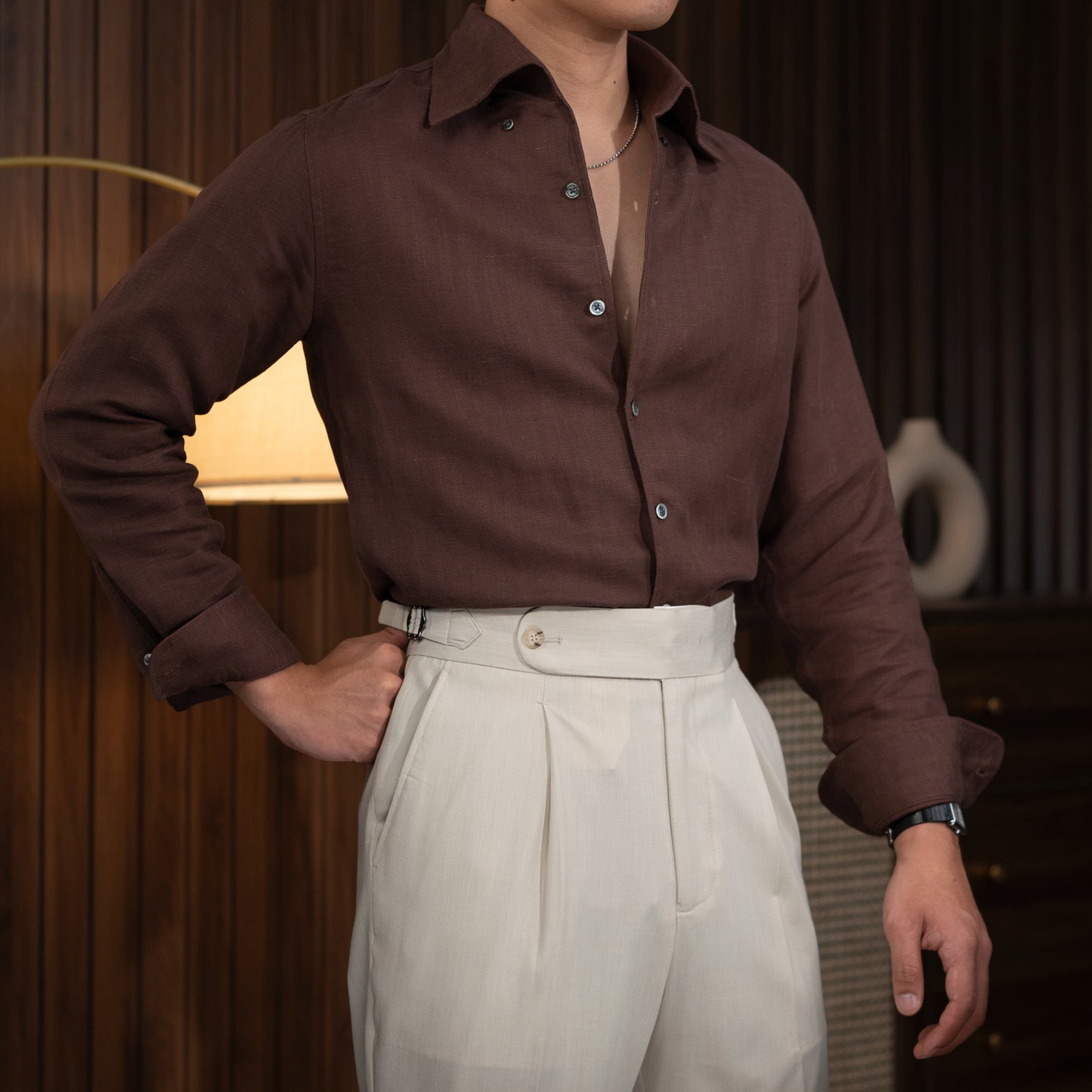 Button-Down Linen Shirt Set