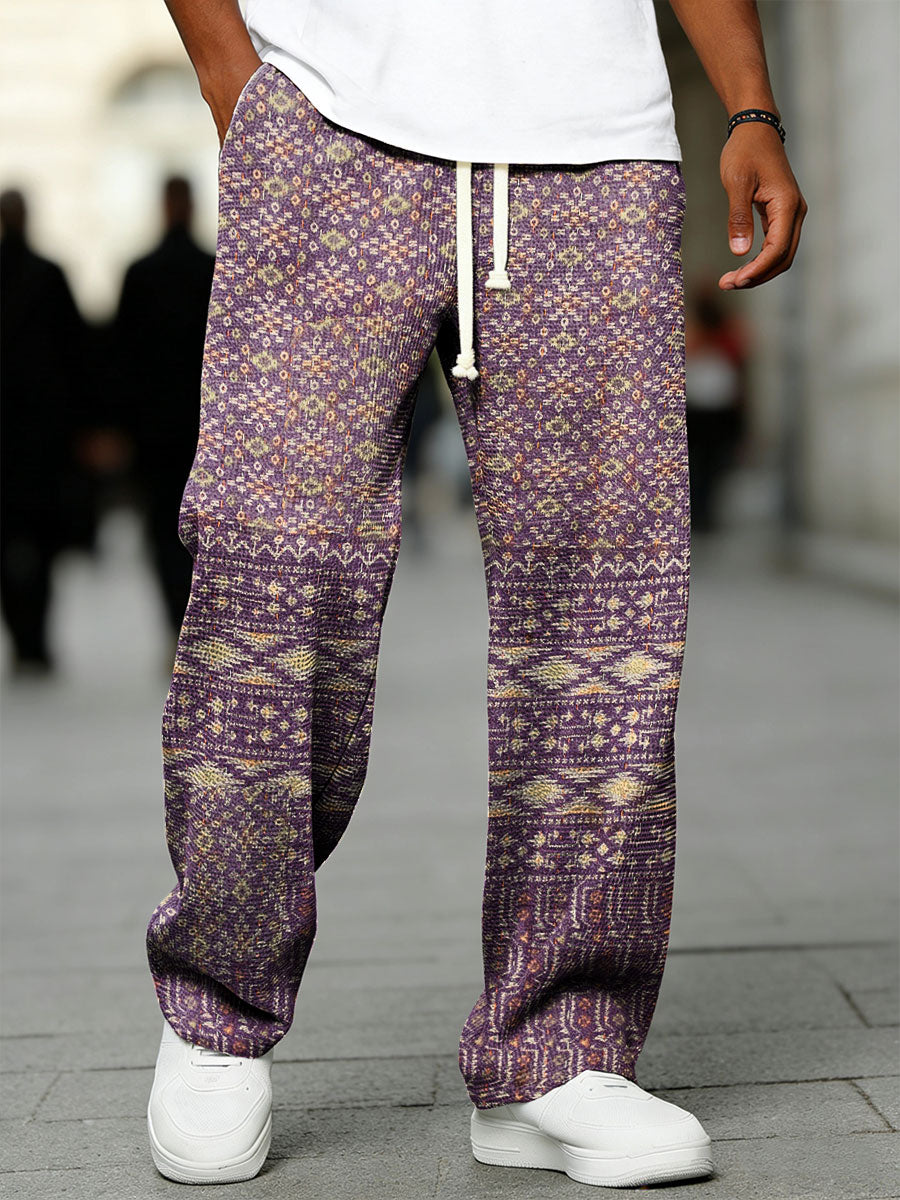 Men's Geometric Gradient Art Printed Waffle Casual Pants