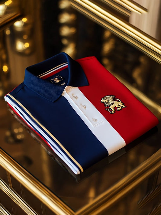 Men's Retro Business Logo Print Long Sleeve Polo Shirt