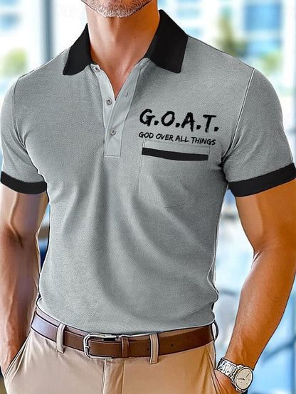 Men's Retro Faith Design Printed Comfortable And Breathable Casual With Pocket Polo Shirt