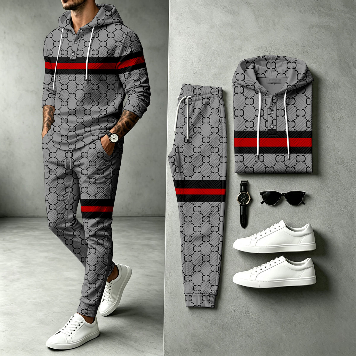Men's Gray Hooded Sweatshirt and Pants Set