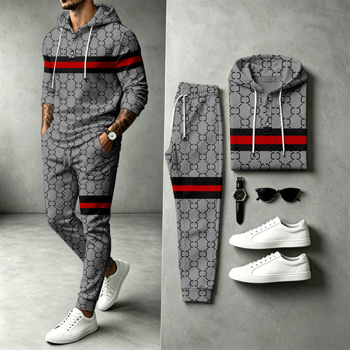 Men's Gray Hooded Sweatshirt and Pants Set