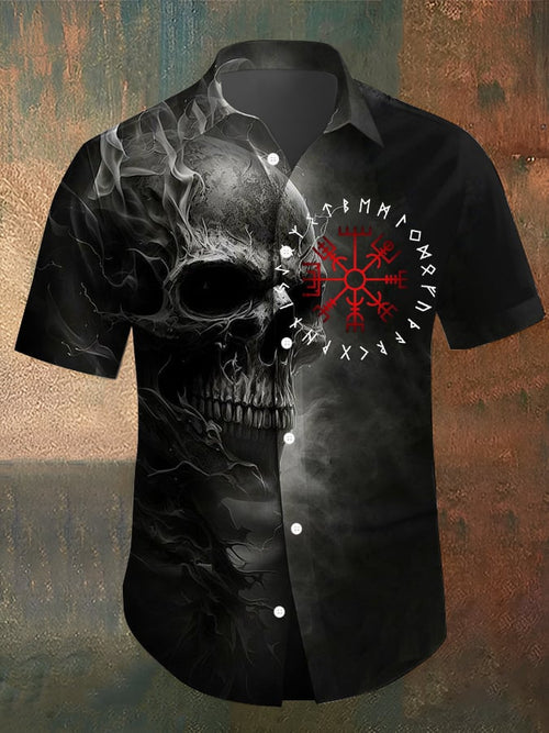Men's Viking Skull Print Casual Shirt