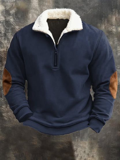 Men's Vintage Distressed Plush Lapel Warm Sweatshirt