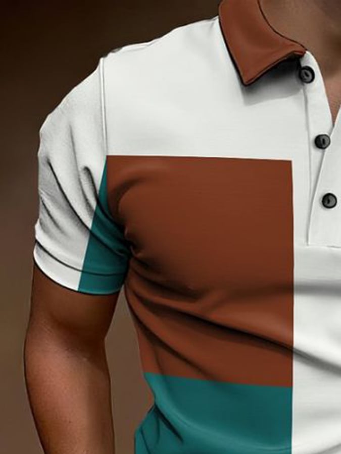 Casual Fashion Contrast Color Short Sleeve Polo Shirt