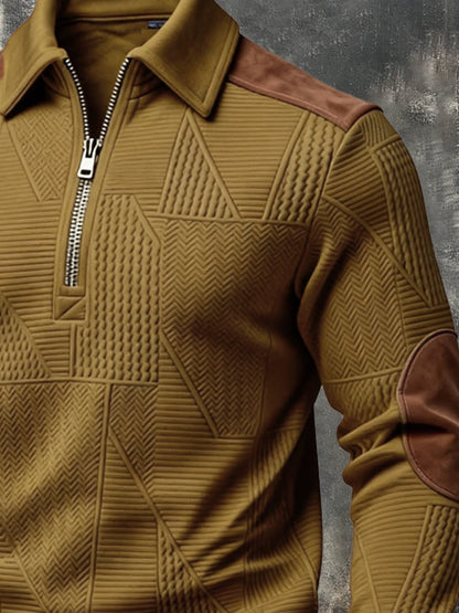 Men's Retro Jacquard Textured Patchwork Comfortable Color-Blocked Zip-Up Sweatshirt