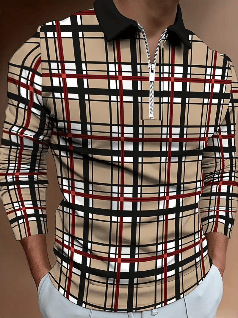 Men's Business Luxury Striped Zip-Neck Polo Shirt
