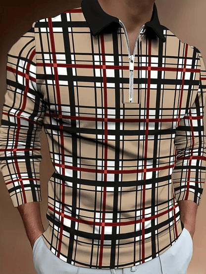 Men's Business Luxury Striped Zip-Neck Polo Shirt