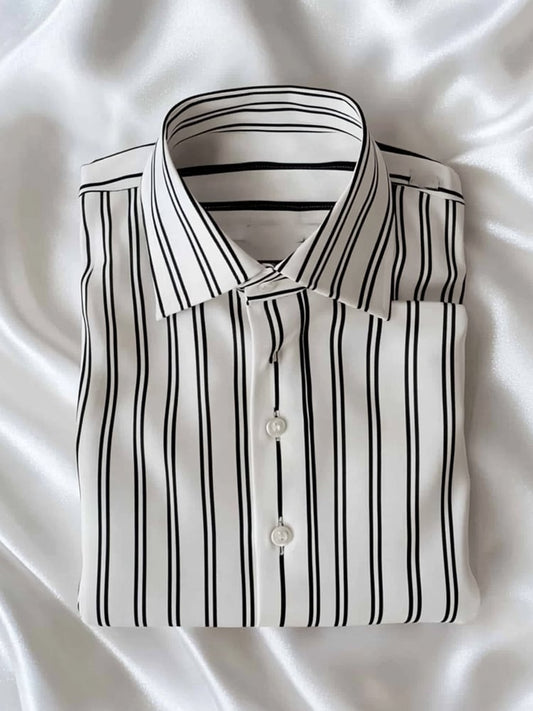 Men's casual black striped lapel short-sleeved shirt