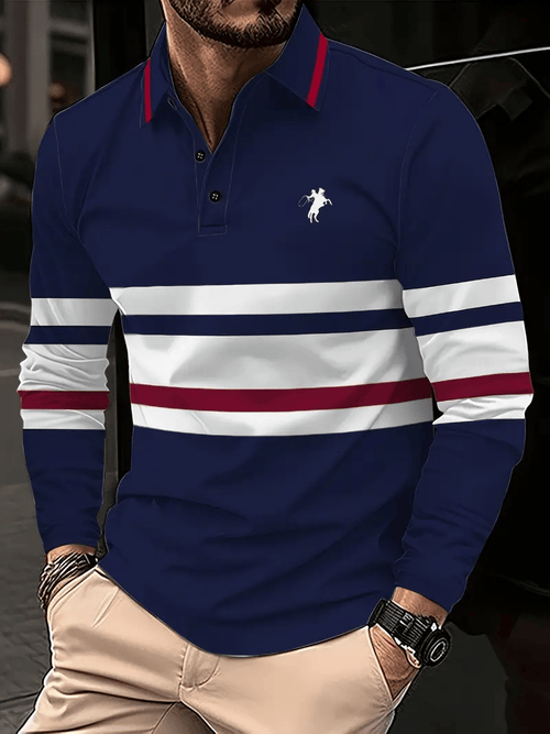 Men's Business Casual Striped Button-Down Polo