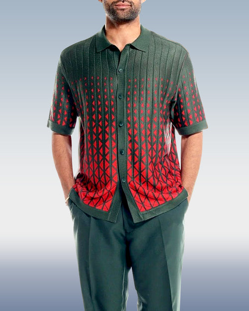 Green Criss-Cross Pattern Walking Suit Short Sleeve Set