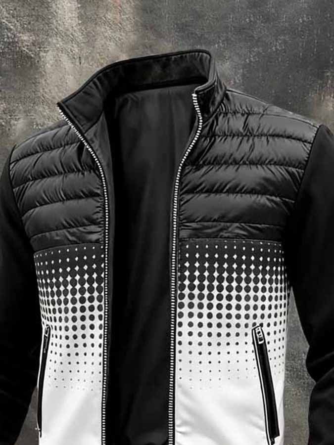 Men's Retro Color-Block Printed Patchwork Outdoor Down Jacket
