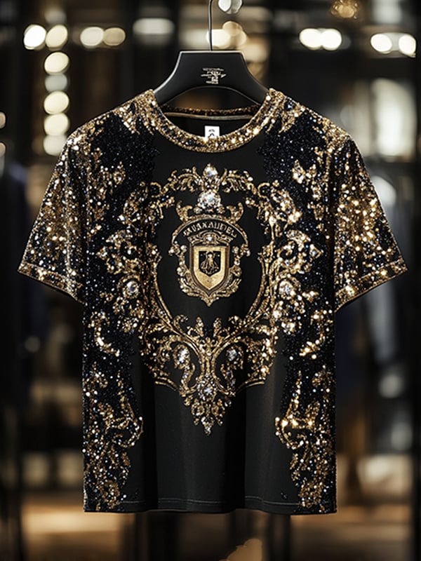Men's Business Luxury Printed  Cotton Short Sleeve T-Shirt