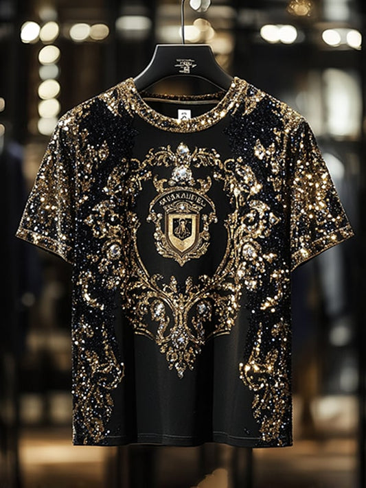Men's Business Luxury Printed  Cotton Short Sleeve T-Shirt