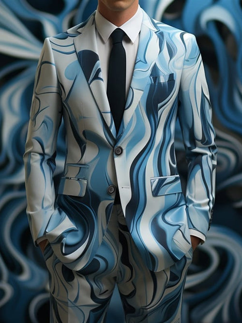 Men's Casual Tie Dye Printed Blazer and Pants Two Piece Set