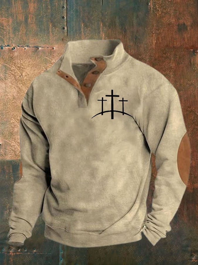 Men's Faith  Printed Stand Collar Button Sweatshirt