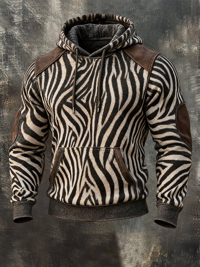 Men's Retro Zebra Print Casual Long Sleeve Sweatshirt