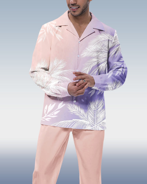 Suitmens Men's Pink Leaf Long Sleeve Walking Suit