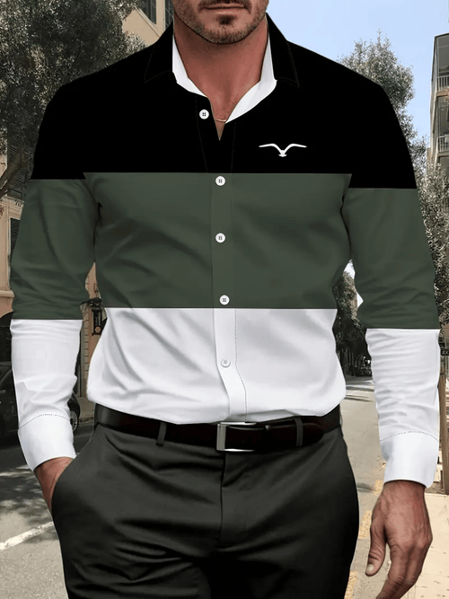 Men's Casual Striped Long Sleeve Lapel Shirt