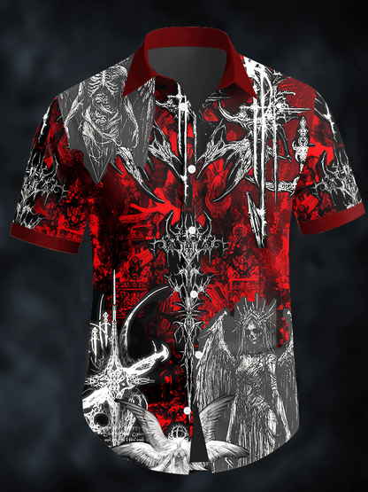 Men's Dark Skull Print Vintage Casual Shirt