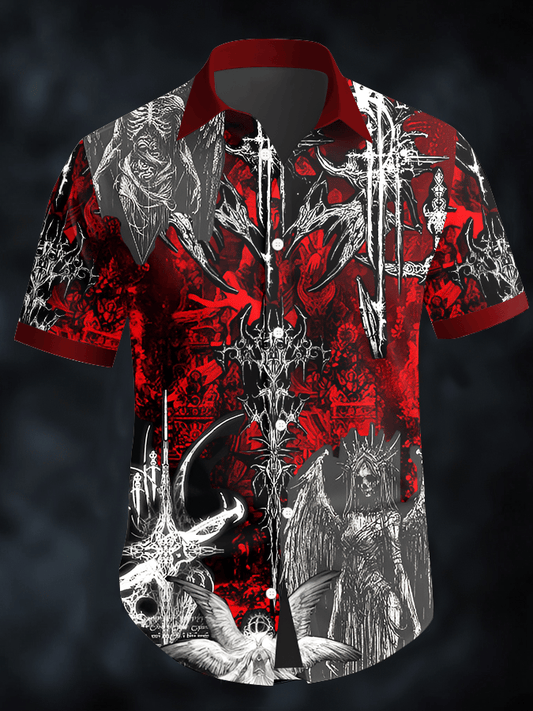 Men's Dark Skull Print Vintage Casual Shirt