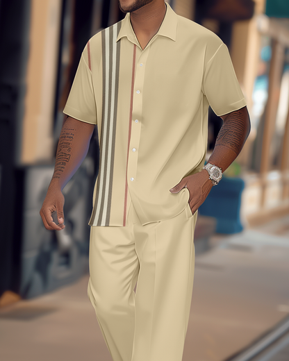 Men's Gorgeous Color Block Short Sleeve Shirt Walking Suit 1156