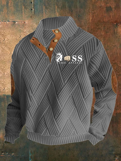 Men's Retro Letter Design Jacquard Plaid Fabric Casual Sweatshirt