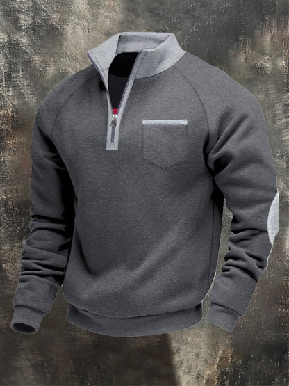 Men's Retro Patchwork Comfortable Color Block Zipper Sweatshirt