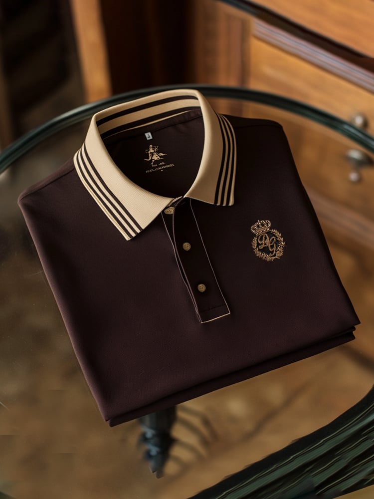 Men's Classic Business Check Button Short Sleeve Polo Shirt