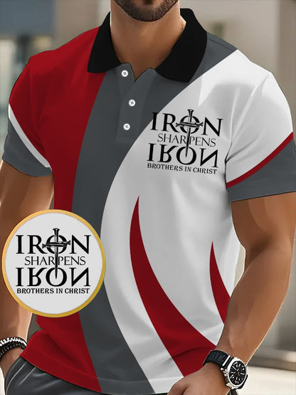 Men's Retro Faith “Iron Sharpens Iron Brothers In Christ” Casual Printed Polo Shirt