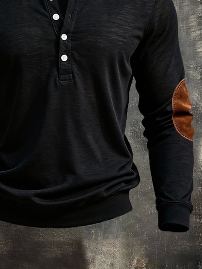 Men'S Vintage Style Pure Cotton Simple Long-Sleeved T-Shirt