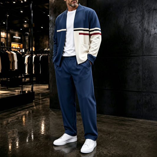 Men's Striped Cardigan and Pants Two-Piece Set